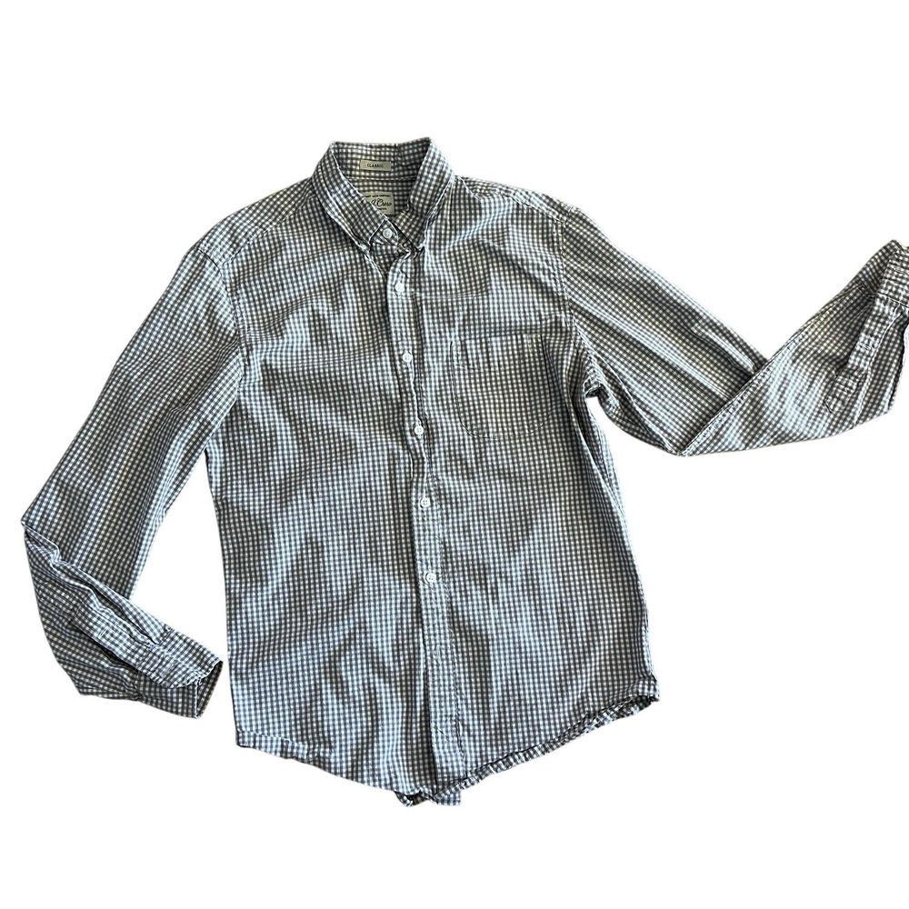 J.Crew Shirt Mens‎ Size M Gray Taupe White Gingham Check Button Down Stretch
